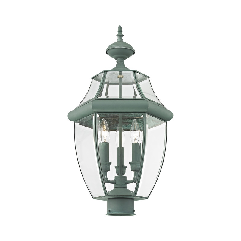 Livex Lighting Monterey 3 Light Verdigris Outdoor Post Top Lantern