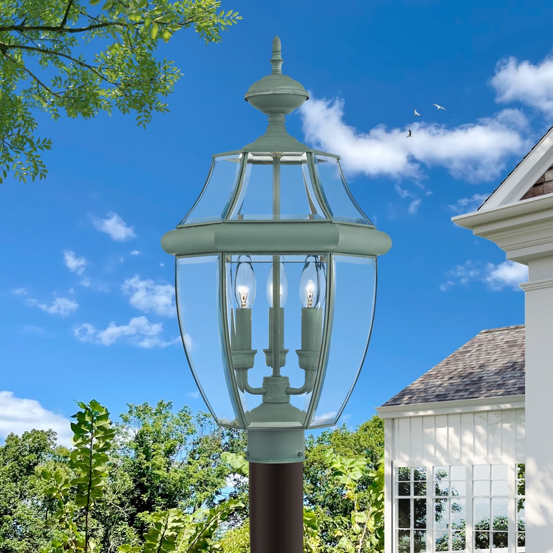 Livex Lighting Monterey 3 Light Verdigris Outdoor Post Top Lantern