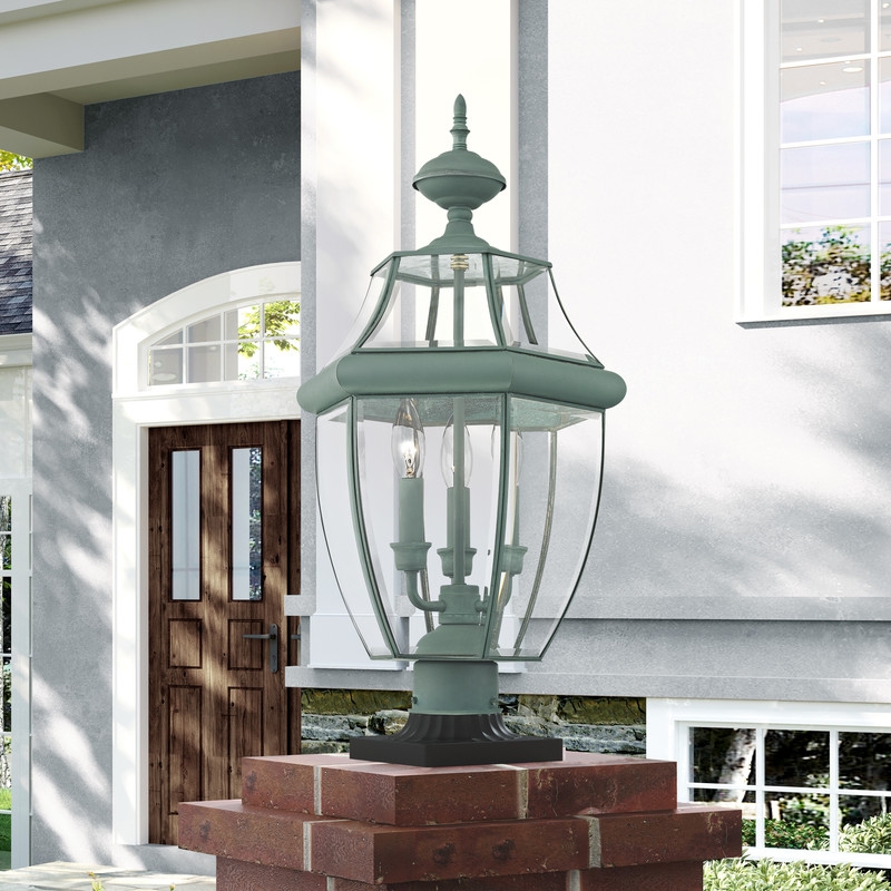 Livex Lighting Monterey 3 Light Verdigris Outdoor Post Top Lantern