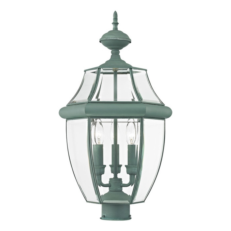Livex Lighting Monterey 3 Light Verdigris Outdoor Post Top Lantern