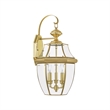 Livex Lighting Monterey 3-Light Brass Outdoor Wall Lantern in Polished Brass