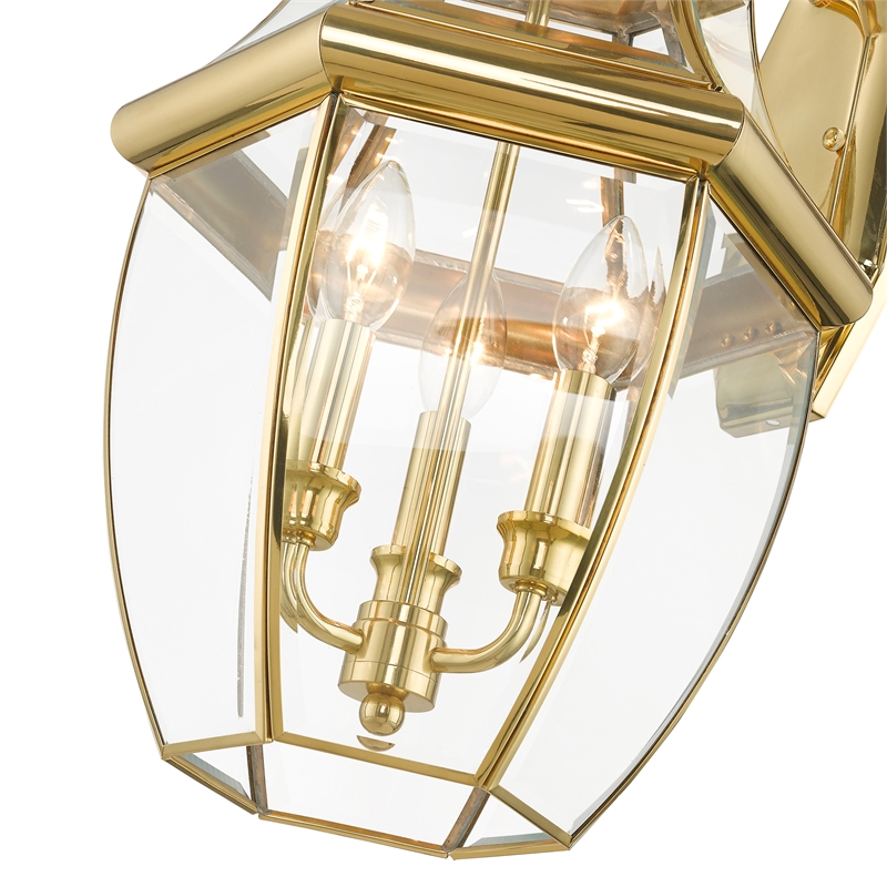 Livex Lighting Monterey 3-Light Brass Outdoor Wall Lantern in Polished Brass