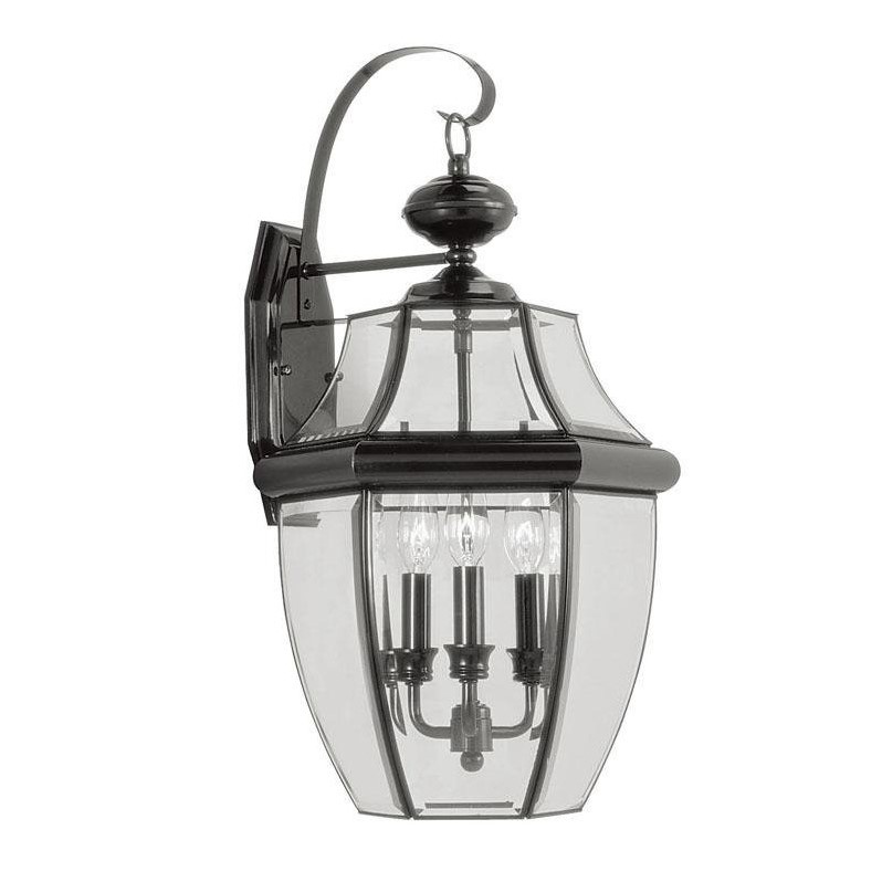 Livex Lighting Monterey 3-Light Brass Outdoor Wall Lantern in Black