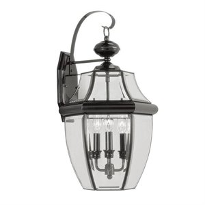 Livex Lighting Monterey 3-Light Brass Outdoor Wall Lantern in Black