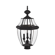 Livex Lighting Monterey 3-Light Brass & Glass Outdoor Post Top Lantern in Black