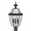 Livex Lighting Monterey 3-Light Brass & Glass Outdoor Post Top Lantern in Black