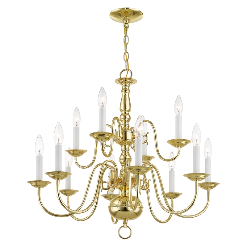 Livex Lighting Williamsburgh 12-Light Metal Chandelier in Polished Brass