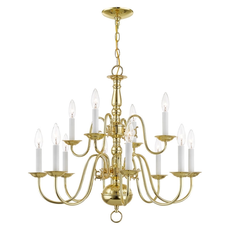 Livex Lighting Williamsburgh 12-Light Metal Chandelier in Polished Brass