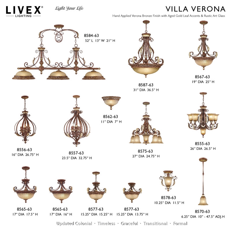 Livex Lighting Villa Verona Inverted Pendant in Bronze in Multi-Color