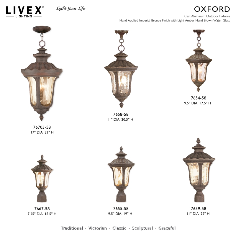 Livex Lighting Oxford 1-Light Metal Outdoor Post Top Lantern in Imperial Bronze