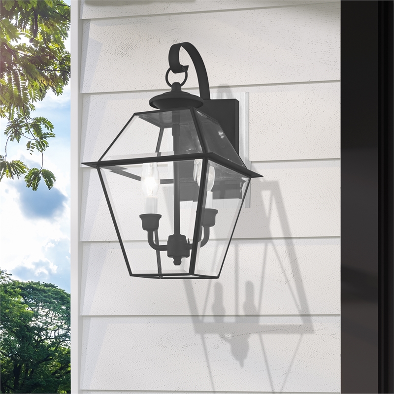 Livex Lighting Westover 2-Light Brass Outdoor Wall Lantern in Black