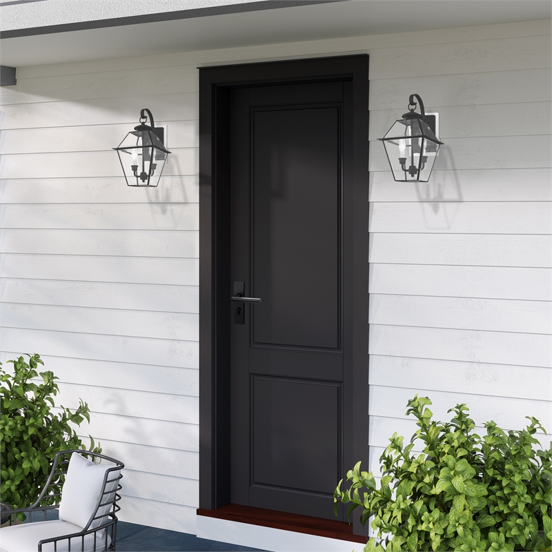 Livex Lighting Westover 2-Light Brass Outdoor Wall Lantern in Black
