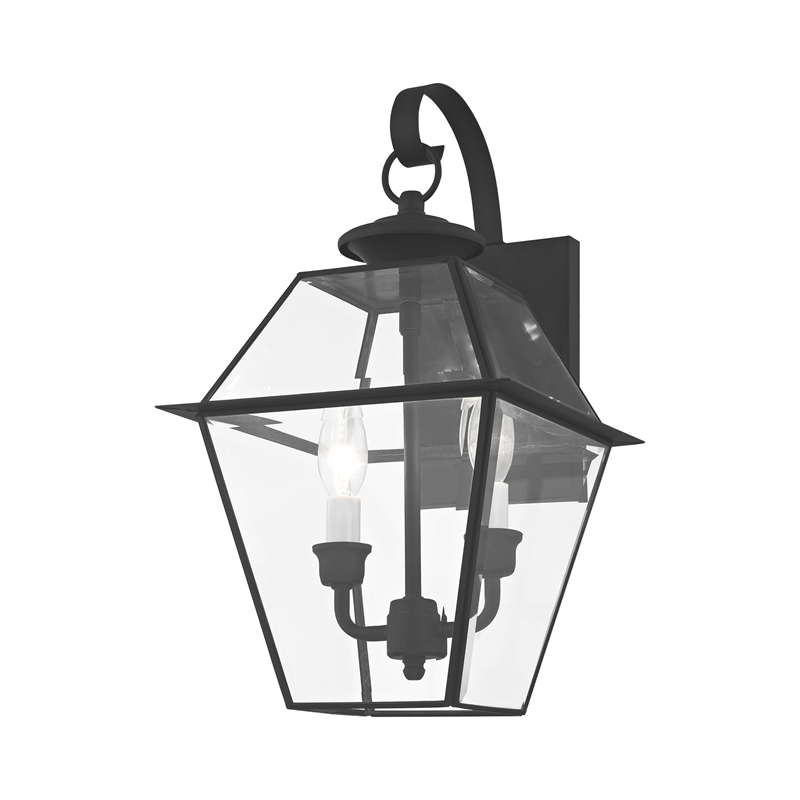 Livex Lighting Westover 2-Light Brass Outdoor Wall Lantern in Black