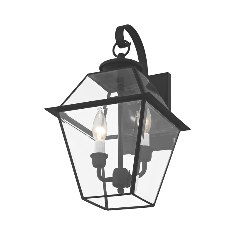 Livex Lighting Westover 2-Light Brass Outdoor Wall Lantern in Black