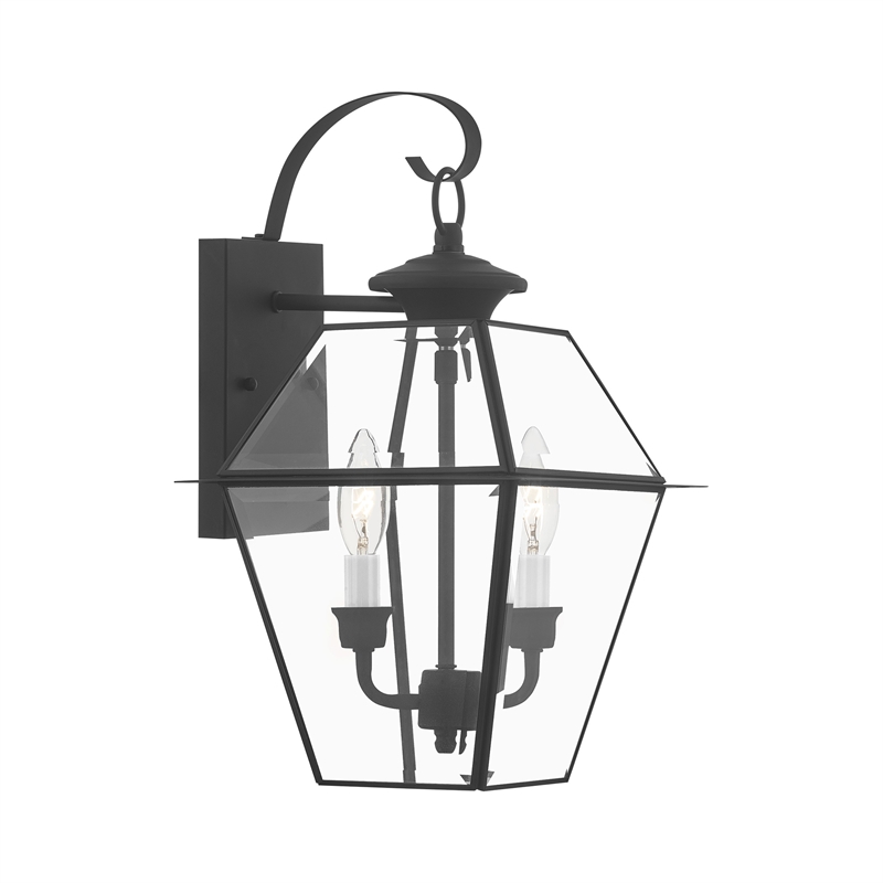 Livex Lighting Westover 2-Light Brass Outdoor Wall Lantern in Black