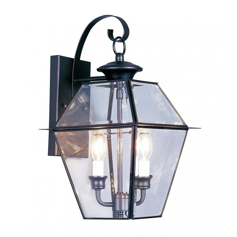 Livex Lighting Westover 2-Light Brass Outdoor Wall Lantern in Black