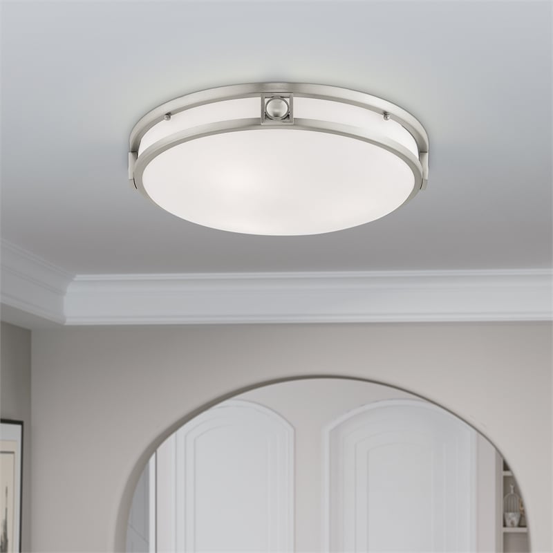 Livex Lighting Titania 3-Light Metal & Glass Ceiling Mount in Brushed Nickel