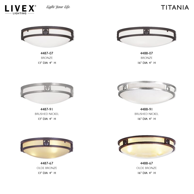Livex Lighting Titania 3-Light Metal & Glass Ceiling Mount in Brushed Nickel