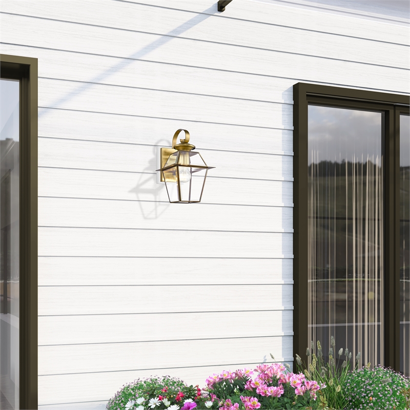 Livex Lighting Westover 1-Light Brass Outdoor Wall Lantern in Antique Brass