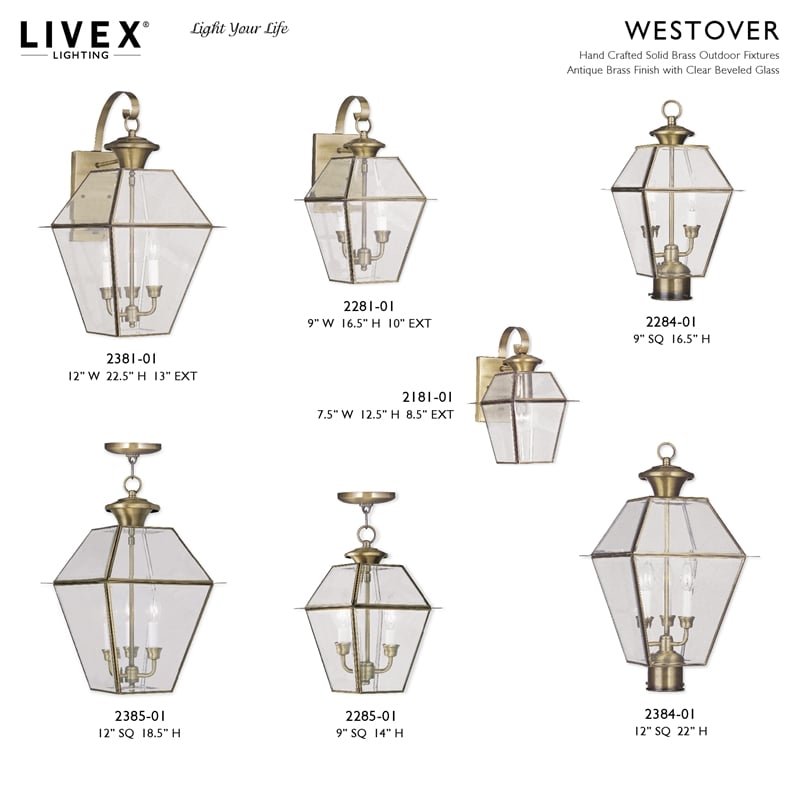 Livex Lighting Westover 1-Light Brass Outdoor Wall Lantern in Antique Brass