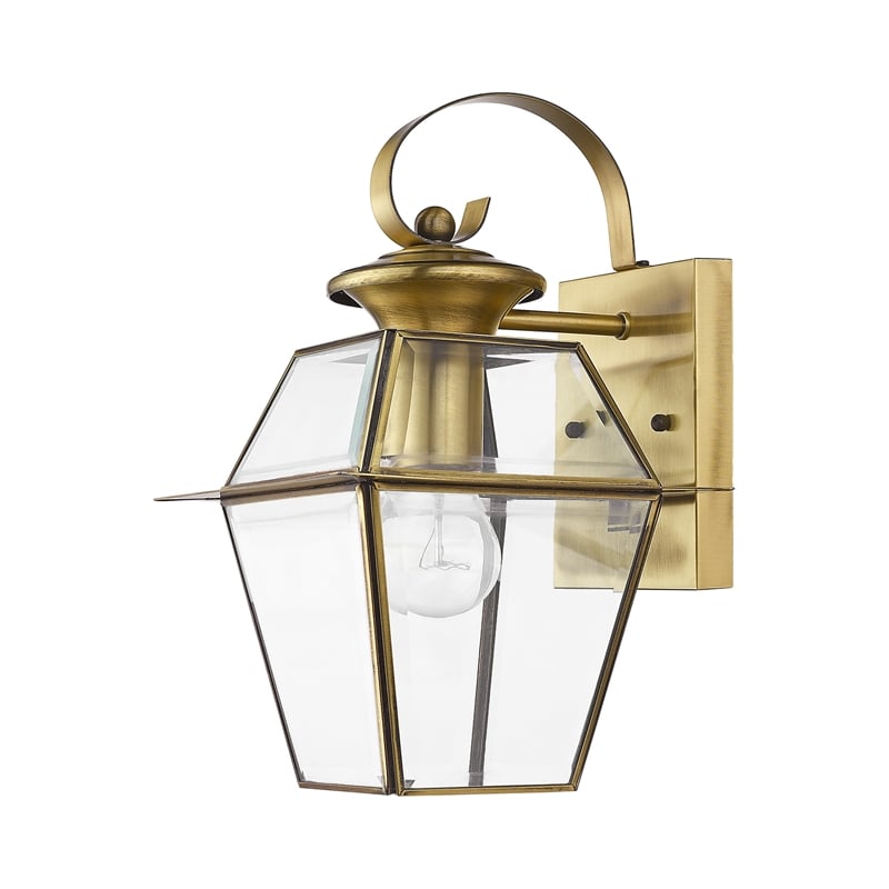 Livex Lighting Westover 1-Light Brass Outdoor Wall Lantern in Antique Brass