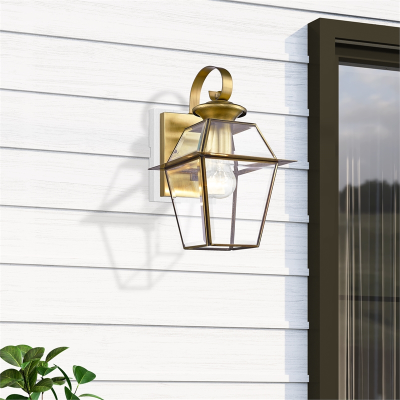 Livex Lighting Westover 1-Light Brass Outdoor Wall Lantern in Antique Brass