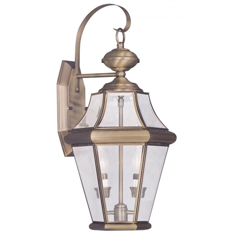 Livex Lighting Georgetown 2 Light Outdoor Wall Lantern in Antique Brass