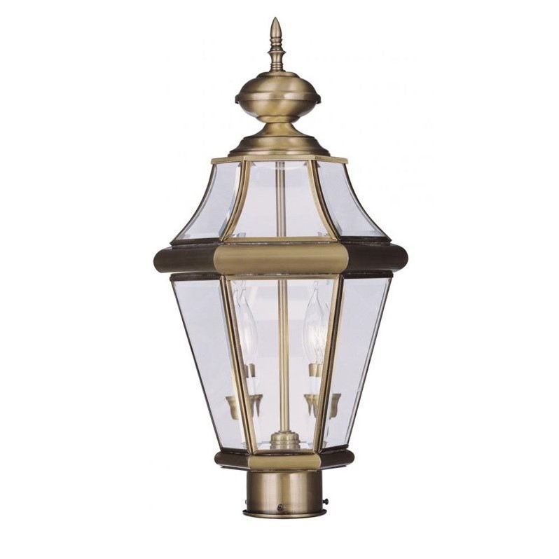 Livex Lighting Georgetown 2 Light Outdoor Post Head in Antique Brass