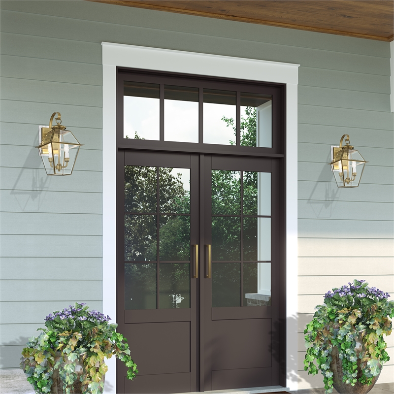 Livex Lighting Westover 2-Light Brass Outdoor Wall Lantern in Antique Brass