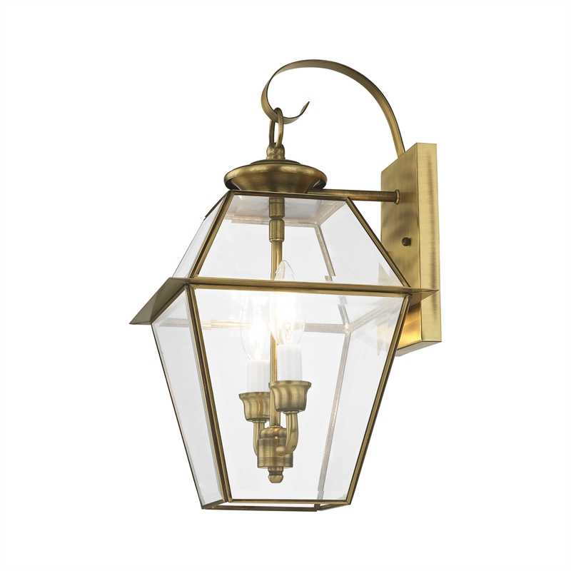 Livex Lighting Westover 2-Light Brass Outdoor Wall Lantern in Antique Brass