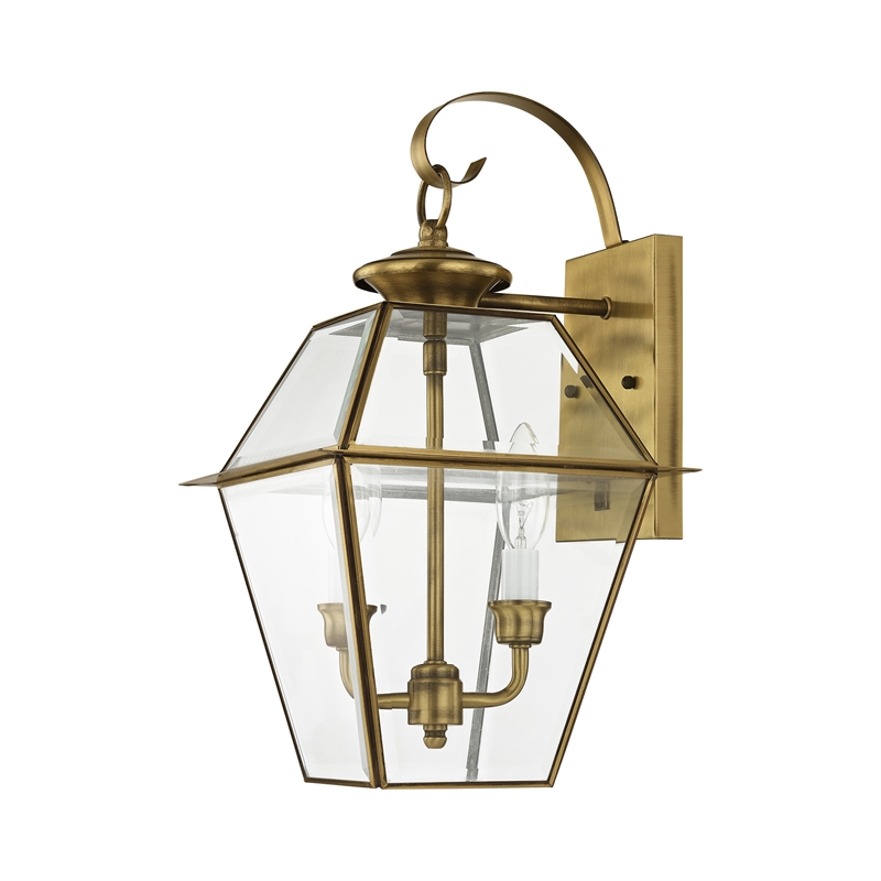 Livex Lighting Westover 2-Light Brass Outdoor Wall Lantern in Antique Brass