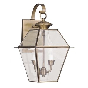Livex Lighting Westover 2-Light Brass Outdoor Wall Lantern in Antique Brass