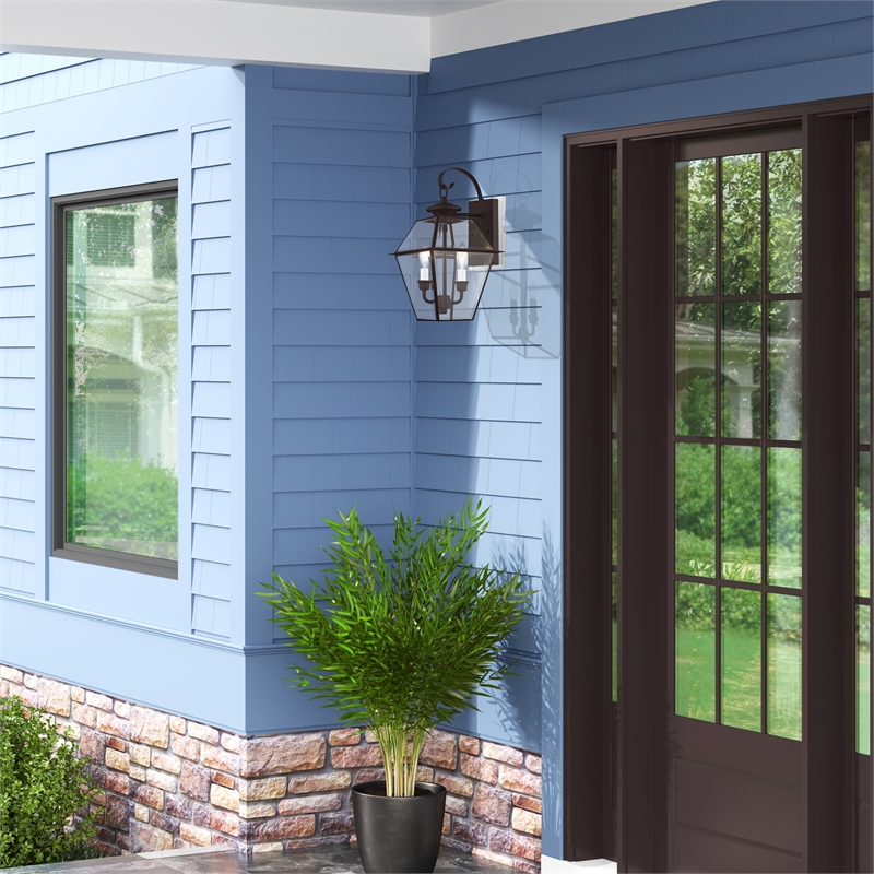 Livex Lighting Westover 2-Light Brass Outdoor Wall Lantern in Bronze