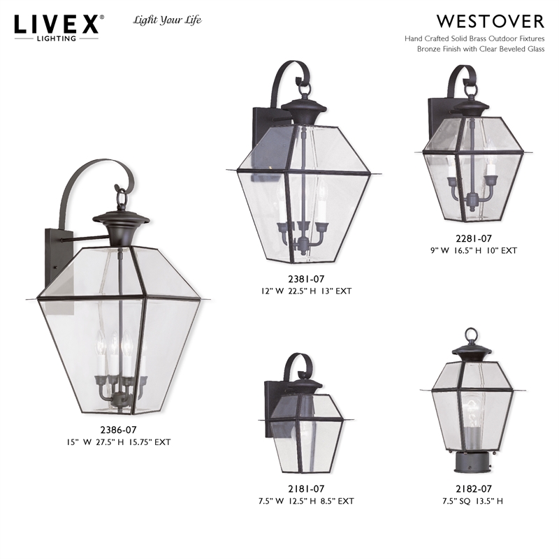 Livex Lighting Westover 2-Light Brass Outdoor Wall Lantern in Bronze