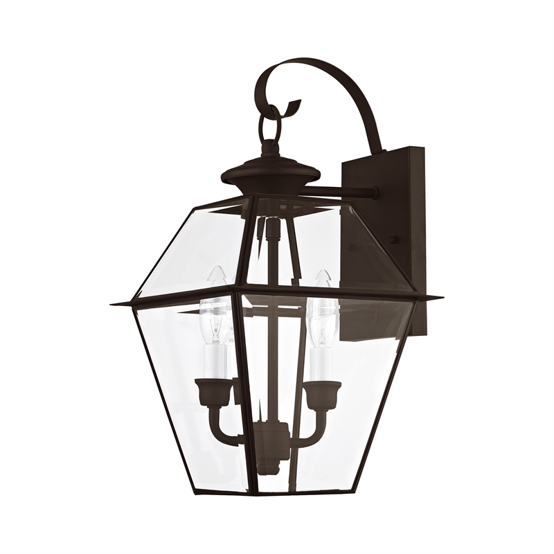 Livex Lighting Westover 2-Light Brass Outdoor Wall Lantern in Bronze