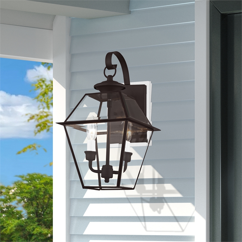 Livex Lighting Westover 2-Light Brass Outdoor Wall Lantern in Bronze