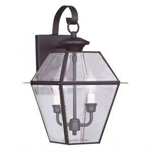Livex Lighting Westover 2-Light Brass Outdoor Wall Lantern in Bronze