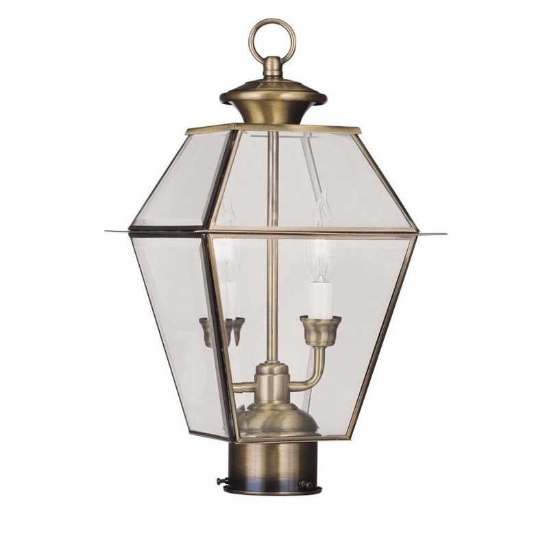 Livex Lighting Westover 2 Light Outdoor Post Head in Antique Brass