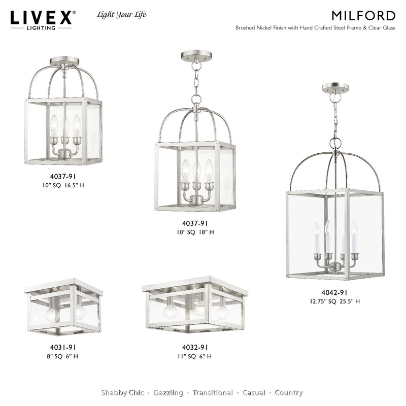 Livex Lighting Milford 4 Light Brushed Nickel Chain Lantern