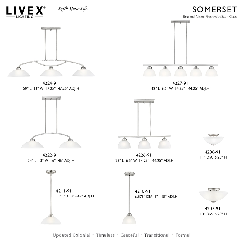Livex Lighting Somerset 1-Light Contemporary Metal Pendant in Brushed Nickel