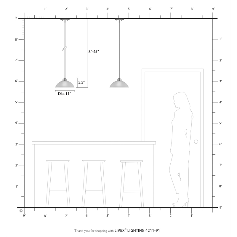 Livex Lighting Somerset 1-Light Contemporary Metal Pendant in Brushed Nickel