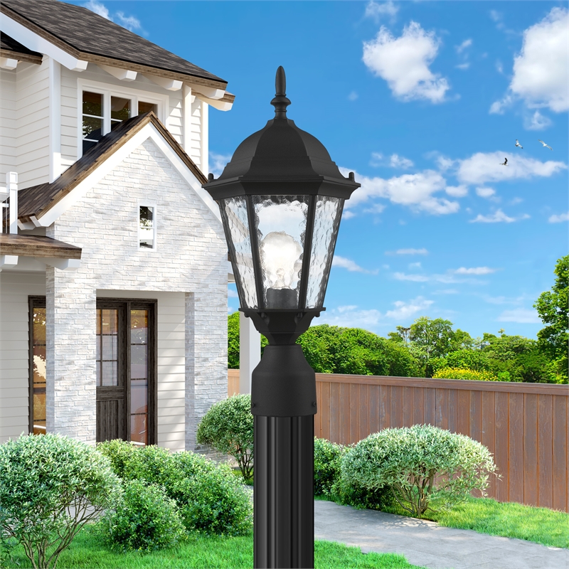 Livex Lighting Hamilton 1-Light Metal & Glass Outdoor Post Top Lantern in Black