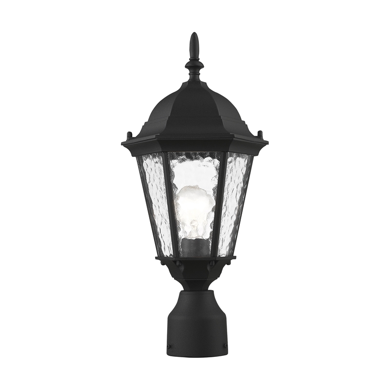 Livex Lighting Hamilton 1-Light Metal & Glass Outdoor Post Top Lantern in Black