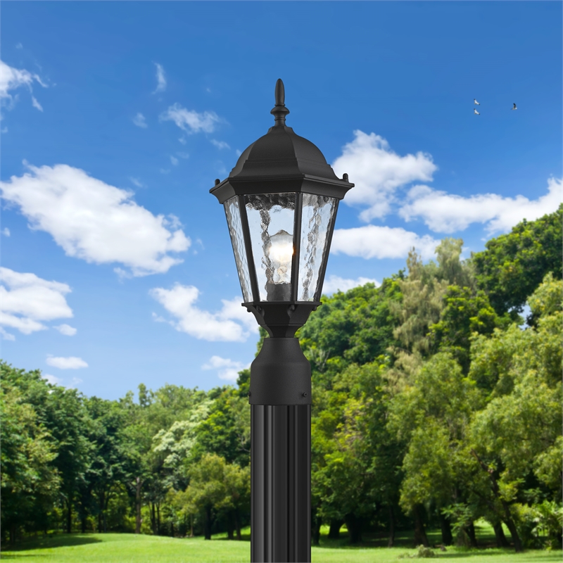 Livex Lighting Hamilton 1-Light Metal & Glass Outdoor Post Top Lantern in Black