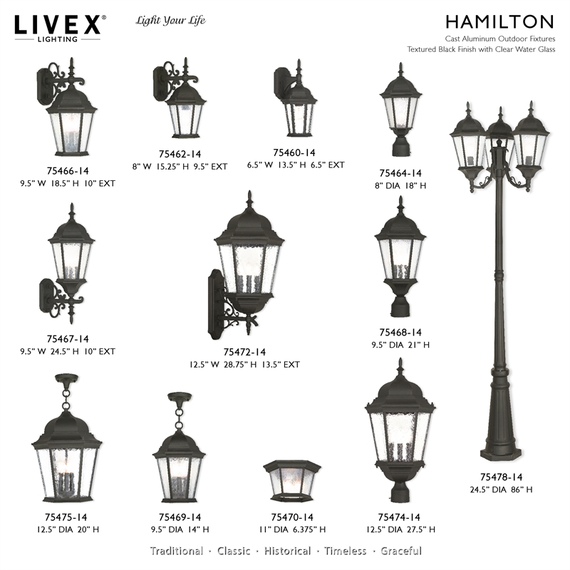Livex Lighting Hamilton 1-Light Metal & Glass Outdoor Post Top Lantern in Black