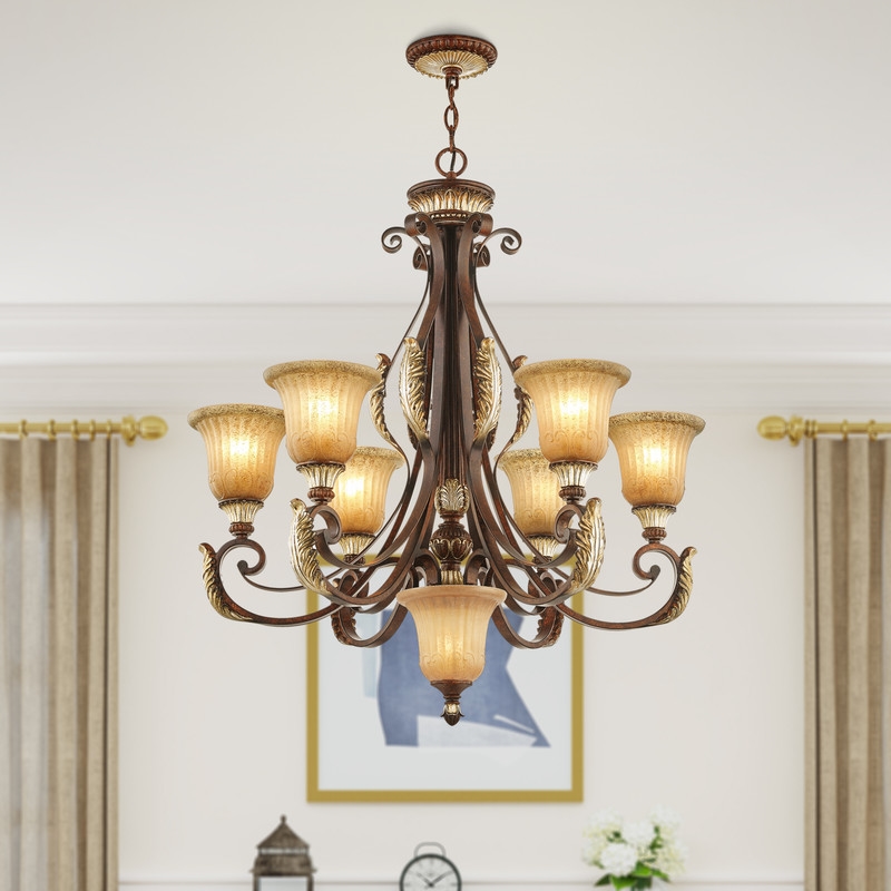 Livex Lighting Villa Verona Chandelier in Bronze with Aged Gold Leaf Multi-Color