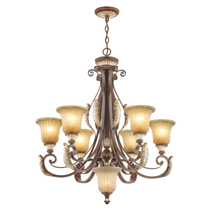 Livex Lighting Villa Verona Chandelier in Bronze with Aged Gold Leaf Multi-Color
