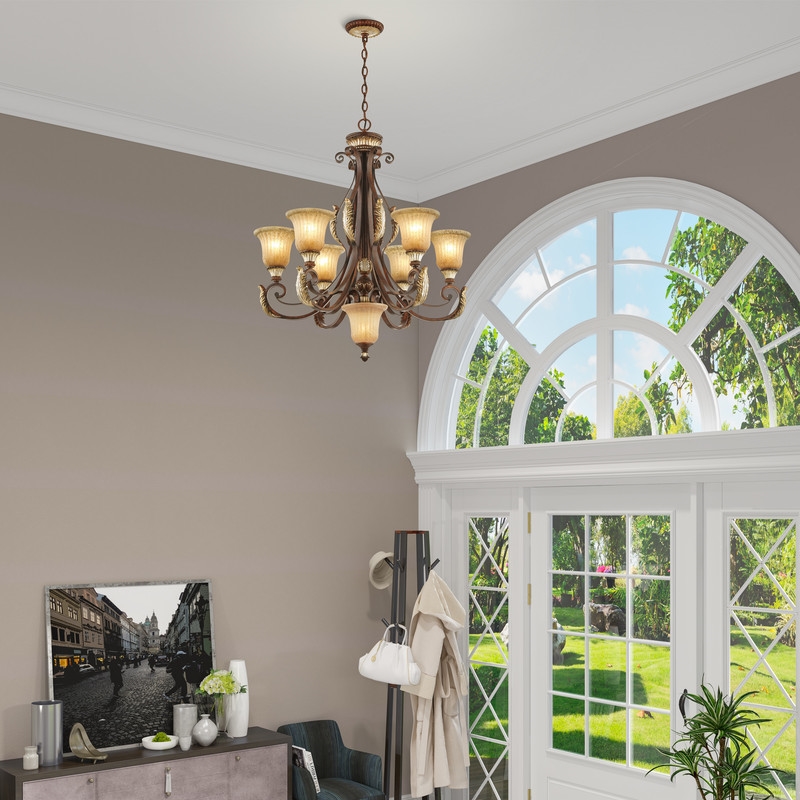 Livex Lighting Villa Verona Chandelier in Bronze with Aged Gold Leaf Multi-Color
