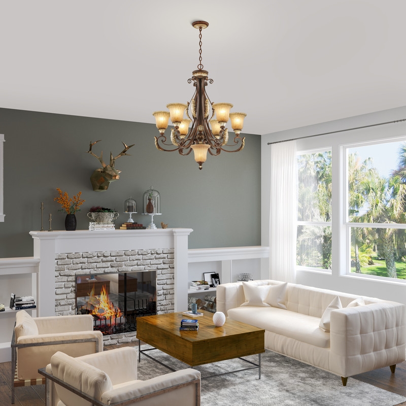 Livex Lighting Villa Verona Chandelier in Bronze with Aged Gold Leaf Multi-Color