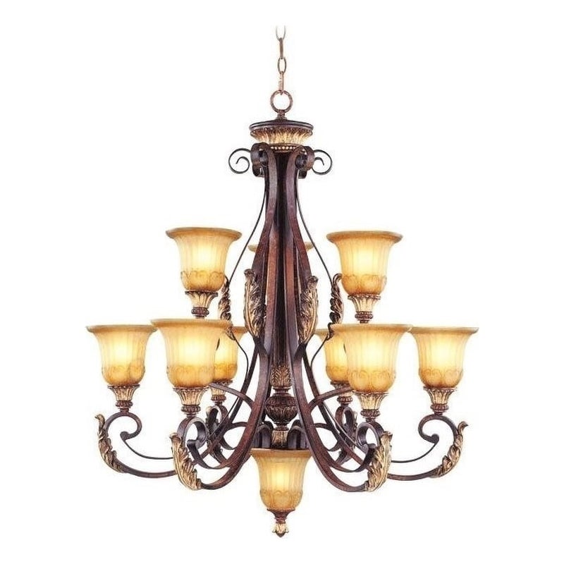 Livex Lighting Villa Verona Chandelier in Bronze with Aged Gold Leaf Multi-Color
